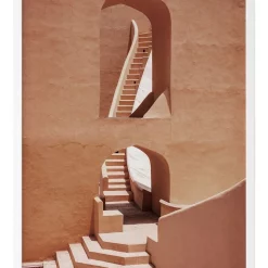 Best Pirce 🎉 Urban Road Winding Staircase Terracotta Print White Frame ⭐