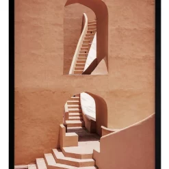 Cheap ⌛ Urban Road Winding Staircase Terracotta Print Black Frame 🧨