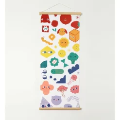 Coupon 🛒 Milkshake Shapes & Faces Wall Hanging 50x120cm In White/Print 🎉