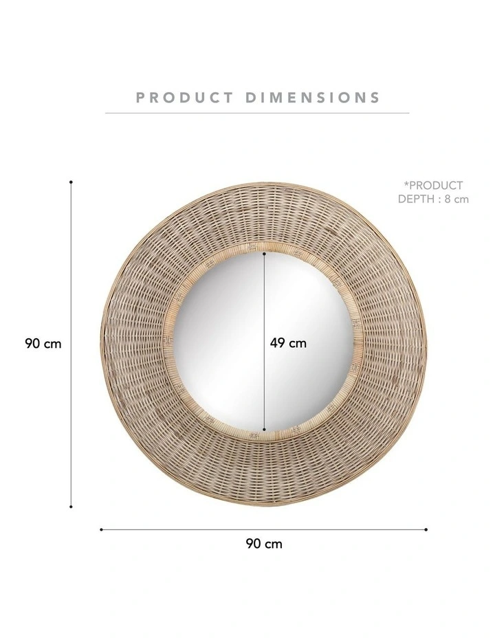 Hot Sale π Cooper & Co Moonah Round Rattan Wall Mirror 90cm In Natural β€οΈ - Image 3
