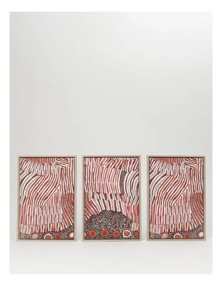 Hot Sale π₯ Warlukurlangu Artists X Vue Set Of 3 Framed Wall Art 65 X 45cm Mina Jukurrpa (Mina Dreaming) By Helen Nungarrayi Reed π