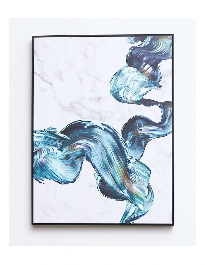 Best Pirce π IHOMDEC Floating Colorful Ribbon Black Framed Canvas Wall Art In Blue/White π