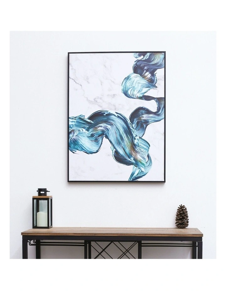 Best Pirce π IHOMDEC Floating Colorful Ribbon Black Framed Canvas Wall Art In Blue/White π - Image 2